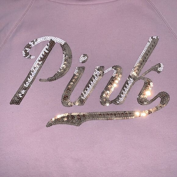 Victoria's Secret Pink Hoodie Funnel Neck Sequins Oversized Sweatshirt Size M - Picture 2 of 7